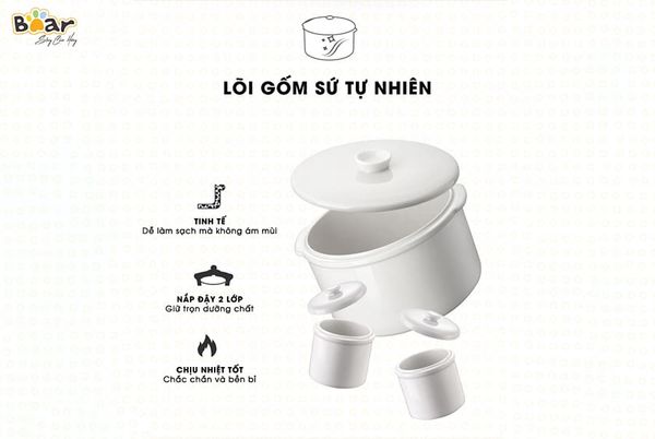 Nồi nấu cháo chậm Bear 0,8L vàng (SUBE001)