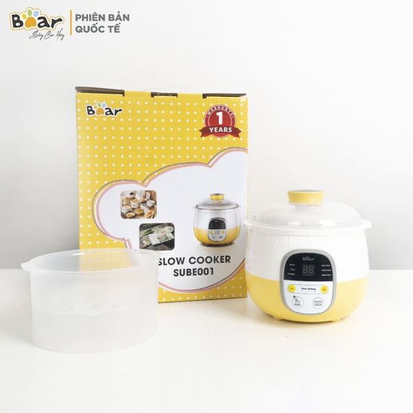 Nồi nấu cháo chậm Bear 0,8L vàng