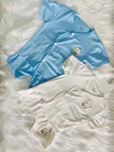 Set 2 bộ ngắn tay thun lạnh màu trơn cho bé sơ sinh Taco Size 3 (5-7 kg)