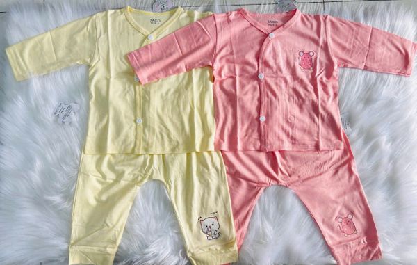 Set 2 bộ dài tay thun lạnh màu trơn cho bé sơ sinh Taco Size 3 (5-7 kg)