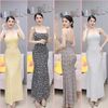 D66 - Đầm Body Đuôi Cá 2 Dây Hoạ Tiết Nhí 2 Lớp Mai Bùi Store