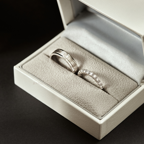 Amour Cặp nhẫn cưới vàng trắng Moissanite CP-Amour-WG10
