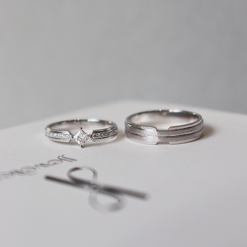 Aura Cặp nhẫn vàng trắng Moissanite CP-Aura-WG10