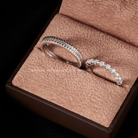 Detentté Cặp nhẫn cưới vàng trắng Moissanite CP-Detentté-WG10