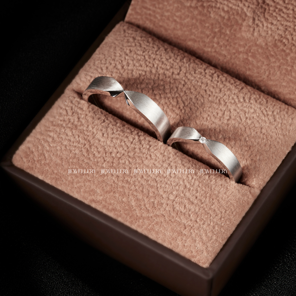  Lagom Cặp nhẫn cưới vàng trắng Moissanite CP-Lagom-WG10 