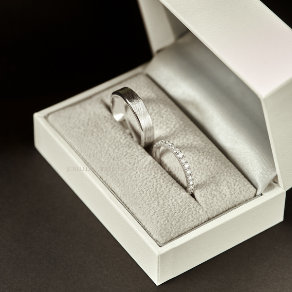  Simply Cặp nhẫn cưới vàng trắng Moissanite CP-Simply-WG10 