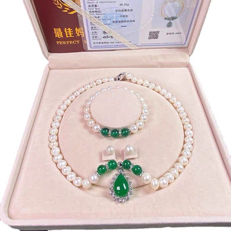 Bộ dây chuyền vòng tay ngọc trai cao cấp Chất liệu: Ngọc trai/Hợp kim/mạ bạc/mạ vàng Kích thước: Ngọc trai 7-8MM Ngọc trai 8-9MM