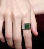  Nhẫn ngọc lục bảo tự chỉnh kích cỡ Chất liệu ngọc thạch anh Hetian + bạc 925 