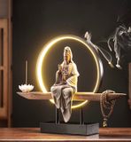  Tượng Quan Thế Âm Bồ Tát lư hương chảy ngược sáng tạo Chất liệu gốm sứ + gỗ + sắt + đèn LED 