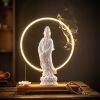 Tượng Quan Âm Bồ Tát đèn vòng trang trí Chất liệu gốm sứ + gỗ + kim loại + đèn LED