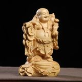 Tượng Phật Di Lặc may mắn Chất liệu gỗ hoàng dương Sử dụng đồ trưng bày Kt 9.5*6*13cm 