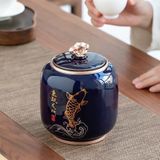  Lon trà kín hoa văn cá cao cấp Chất liệu gốm sứ Sử dụng đựng trà và bảo quản trà 