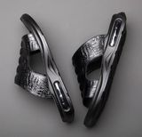  Dép nam da thật hoạ tiết cá sấu cao cấp Chất liệu da bò + đế polyuretan lót cao su Mùa áp dụng mùa hè 