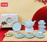  Bộ ấm chén vẽ tay gốm sứ Bát Tràng  tặng kèm hộp catton quai xách 