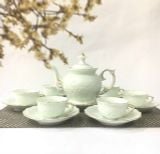  Ấm chén Bát TRàng Phù dung nổi ngoc, trắng chỉ vàng dt 800 ml 