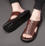  Dép nam da thật hoạ tiết cá sấu cao cấp Chất liệu da bò + đế polyuretan lót cao su Mùa áp dụng mùa hè 