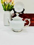  Ấm chén Bát TRàng Phù dung nổi ngoc, trắng chỉ vàng dt 800 ml 
