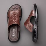  Dép nam da thật hoạ tiết cá sấu cao cấp Chất liệu da bò + đế polyuretan lót cao su Mùa áp dụng mùa hè 