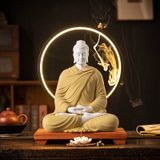  Tượng Phật Tổ Như Lai  Chất liệu gốm sứ + chuỗi hạt gỗ + kim loại + đèn LED 