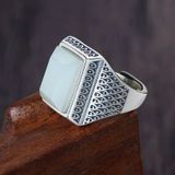  Nhẫn bạc nam cao cấp Chất liệu bạc 925 + ngọc trắng hetian Sử dụng đồ trang sức 