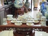  Ấm chén gốm sứ Bát Tràng Bộ bưởi lửa sơn thuỷ vẽ vàng dt 550 ml 