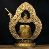  Tượng cổ Phật trên đài sen Chất liệu đồng Sử dụng đồ trưng bày Kt 26*14.5*34 nặng 2.1kg 