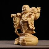  Tượng Phật Di Lặc may mắn Chất liệu gỗ hoàng dương Sử dụng đồ trưng bày Kt 9.5*6*13cm 