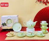  Bộ ấm chén vẽ tay gốm sứ Bát Tràng  tặng kèm hộp catton quai xách 