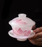  Bộ ấm chén trà ngọc hồng phong cảnh  Chất liệu Lưu Ly tráng men + lọc thép không gỉ 304 