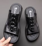  Dép nam da thật hoạ tiết cá sấu cao cấp Chất liệu da bò + đế polyuretan lót cao su Mùa áp dụng mùa hè 