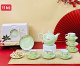  Bộ ấm chén vẽ tay gốm sứ Bát Tràng  tặng kèm hộp catton quai xách 