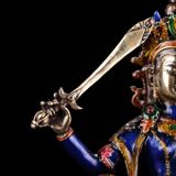  Tượng Phật Văn Thù cầm kiếm Chất liệu đồng + cloisonne Sử dụng đồ trưng bày Kt 18*21 cm nặng 1206g 