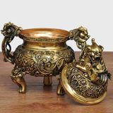  Lư hương Rồng trang trí Chất liệu đồng Sử dụng đồ trưng bày Kt 18*12*20cm nặng 1.4kg 