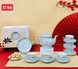  Bộ ấm chén vẽ tay gốm sứ Bát Tràng  tặng kèm hộp catton quai xách 