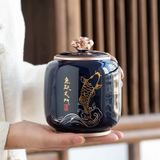  Lon trà kín hoa văn cá cao cấp Chất liệu gốm sứ Sử dụng đựng trà và bảo quản trà 