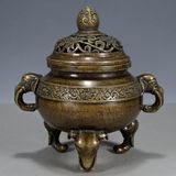  Lư hương tai voi trang trí Chất liệu đồng Sử dụng đồ trưng bày Kt 17*19.5cm 