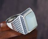  Nhẫn bạc nam cao cấp Chất liệu bạc 925 + ngọc trắng hetian Sử dụng đồ trang sức 