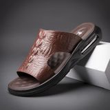  Dép nam da thật hoạ tiết cá sấu cao cấp Chất liệu da bò + đế polyuretan lót cao su Mùa áp dụng mùa hè 