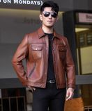  ÁO KHOÁC DA THẬT THỜI TRANG DOANH NHÂN CAO CẤP Vải: Da cừu  Lớp lót: 95% polyester, 5% spandex 