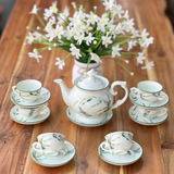  ẤM CHÉN ĐÀI CÁC TRÚC CHUỒN MEN KEM Dung tích: 450ml Chất liệu: Hàng vẽ tay, men khử 