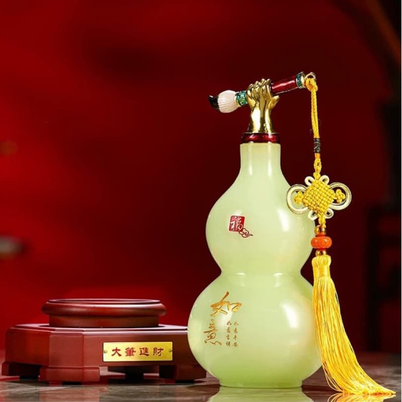  Bầu hồ lô may mắn thu hút tài lộc BK-ST004700VN-3172 chất liệu ngọc tráng men+men+đế gỗ 