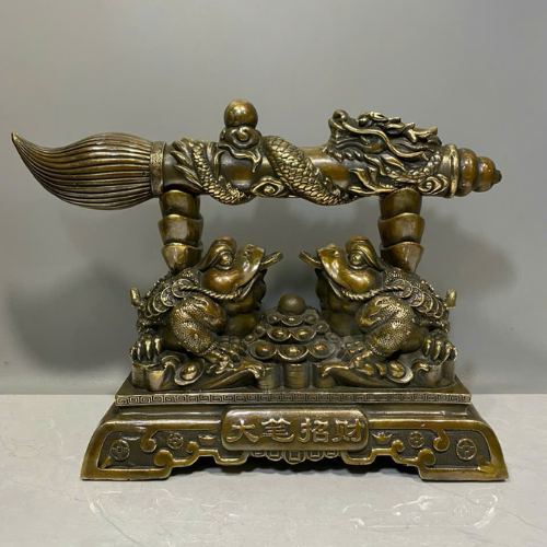  BÚT THƯ PHÁP THIỀM THỪ đồng cũ sắc nét Chiêu tài bậc nhất Nặng 3.5kg Trưng bày tuyệt đẹp 
