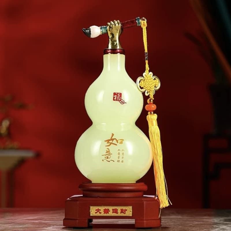  Bầu hồ lô may mắn thu hút tài lộc BK-ST004700VN-3172 chất liệu ngọc tráng men+men+đế gỗ 