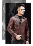  Áo da nam phong cách doanh nhân Vải: Da cừu thật  Lớp lót: 100% sợi polyester 