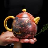  Ấm trà gốm họa tiết rồng đỏ BK-CE003100VN-3864 chất liệu bùn tím 