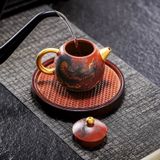  Ấm trà gốm họa tiết rồng đỏ BK-CE003100VN-3864 chất liệu bùn tím 