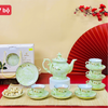 Bộ ấm chén vẽ tay gốm sứ Bát Tràng  tặng kèm hộp catton quai xách