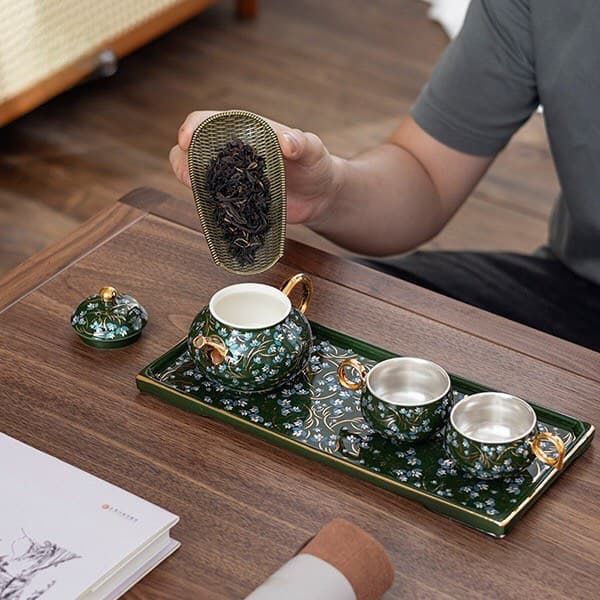  BỘ ẤM TRÀ XANH NGỌC LỤC BẢO BK-CE004000VN-3119 TRÁNG MEN BẠC 