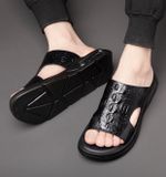  Dép nam da thật hoạ tiết cá sấu cao cấp Chất liệu da bò + đế polyuretan lót cao su Mùa áp dụng mùa hè 