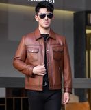 ÁO KHOÁC DA THẬT THỜI TRANG DOANH NHÂN CAO CẤP Vải: Da cừu  Lớp lót: 95% polyester, 5% spandex 